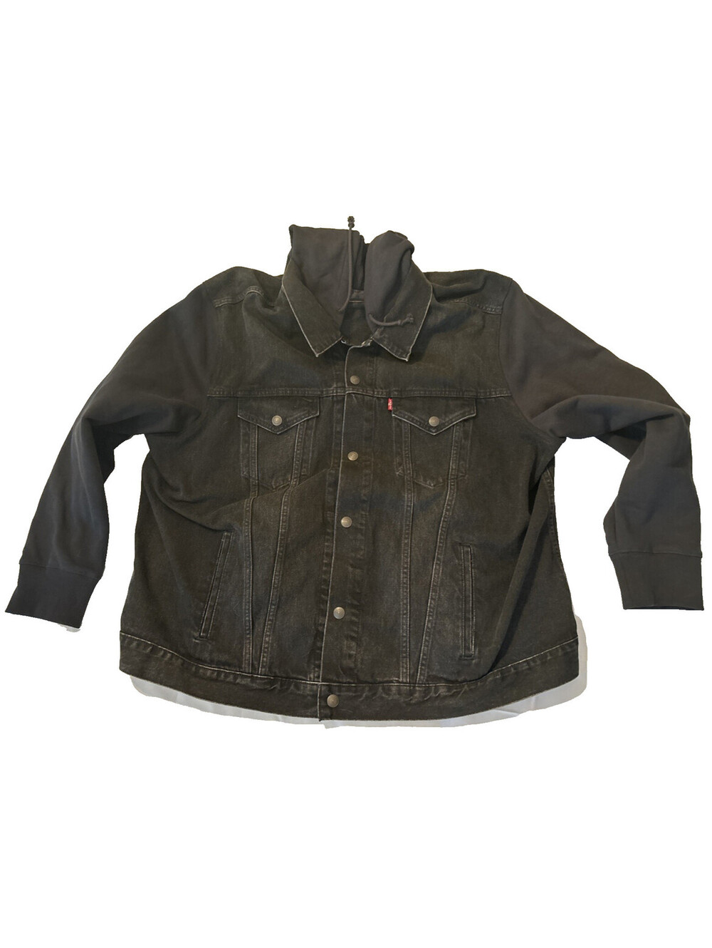 Levi's Trucker Jean Jacket, Black Denim Relaxed Fit Hooded Sweatshirt, Size 3XL
